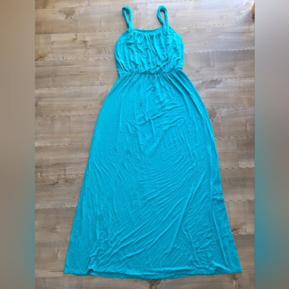 Ann Taylor Loft Women's Medium Maxi Dress Teal Twisted Straps - Picture 1 of 6